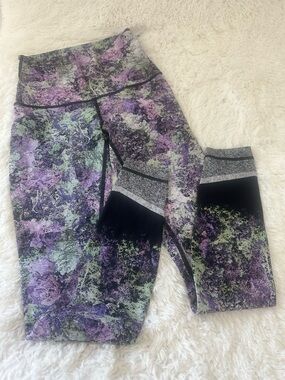 lululemon Purple and Green Marble Leggings with Black Accents